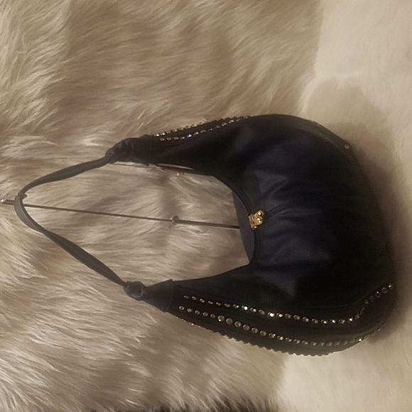 NAVY RHINESTONE ACCENTED HOBO HANDBAG - Picture 8 of 9